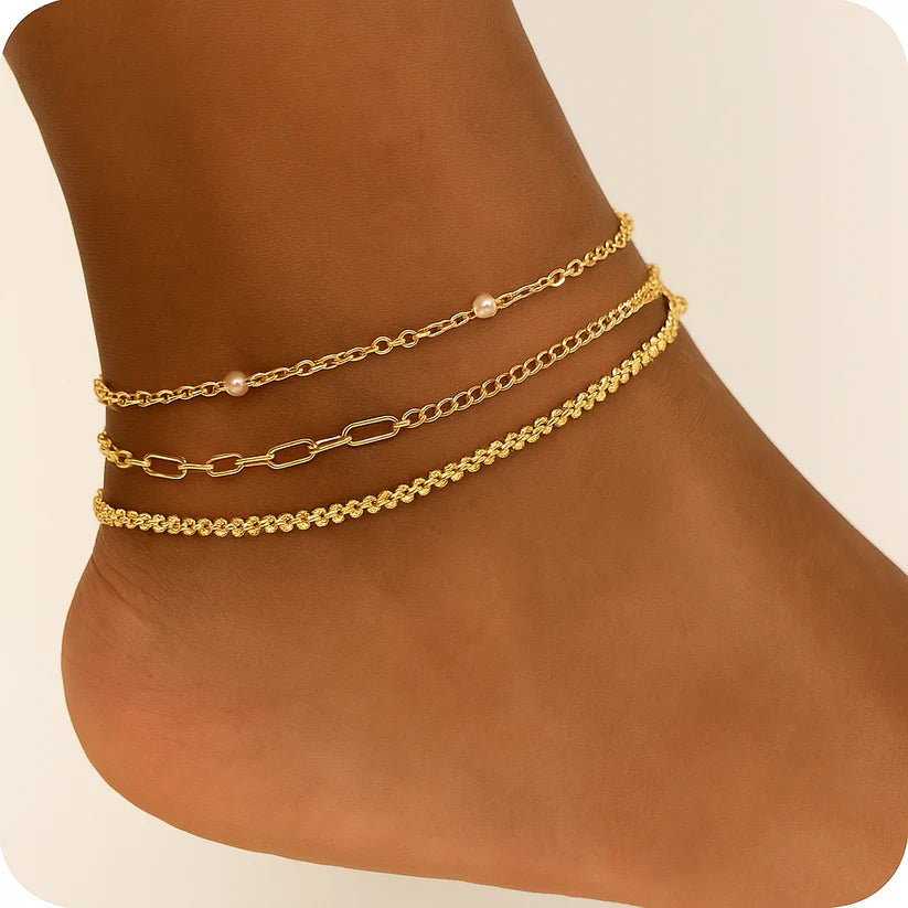 OceanGleam™ Layered Anklet Set